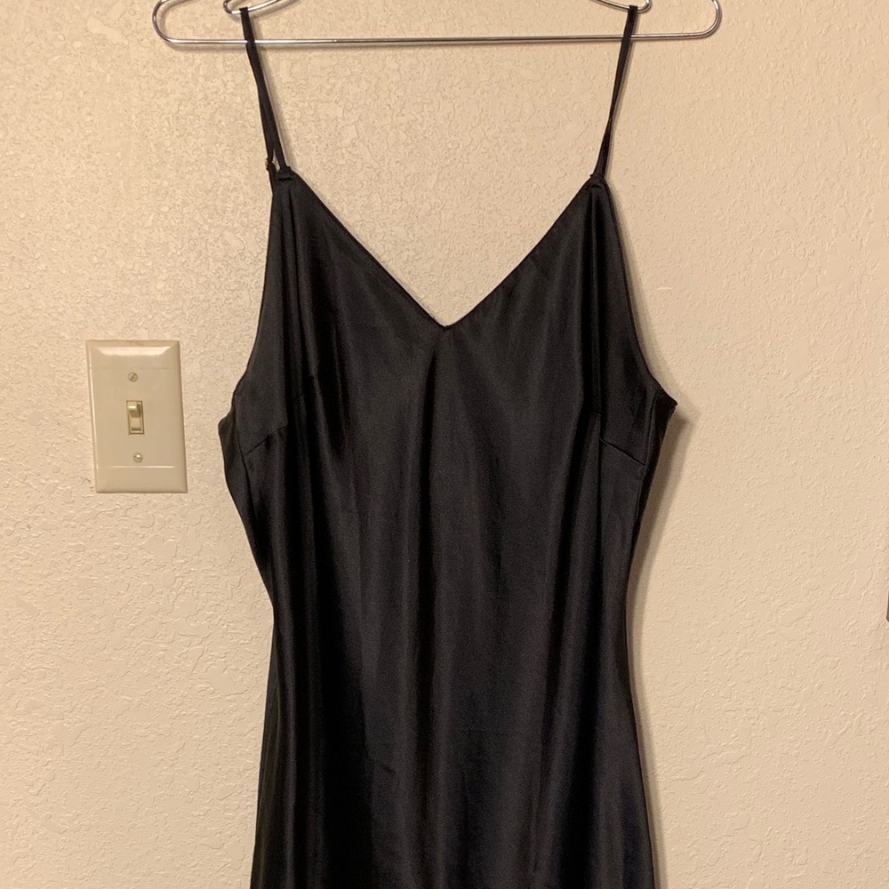 Long black silk slip